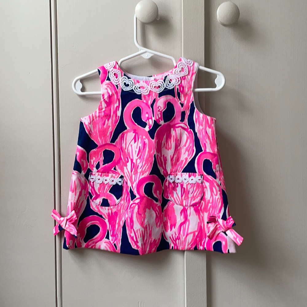 Adorably Lily flamingo print for baby girls (6-12 months), matching bloomers.